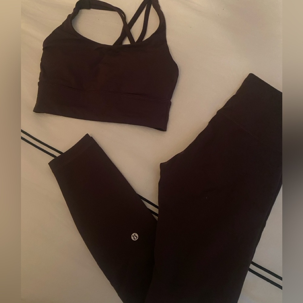 lululemon athletica Brown High-Rise Leggings & Stripy Sports Bra Set